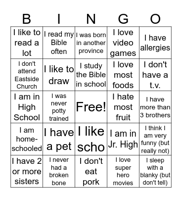 Get to Know Me Bingo Card