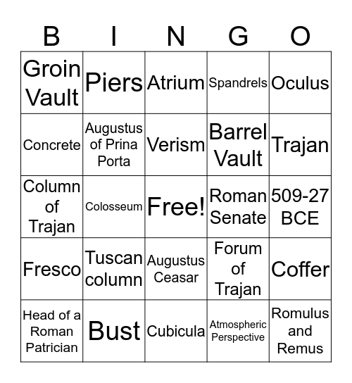 Roman Bingo Card