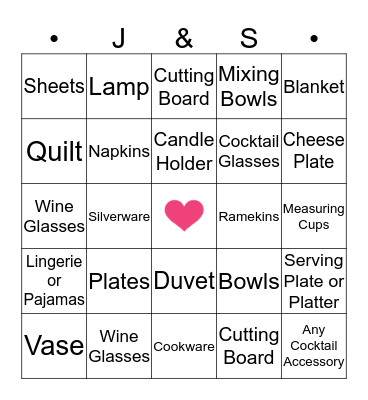 Bridal Gift Bingo! Bingo Card