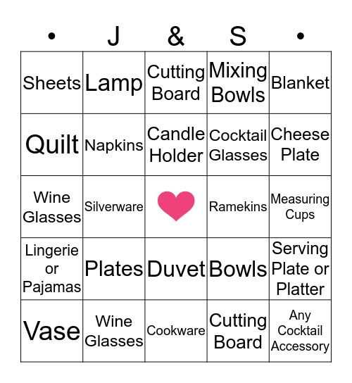 Bridal Gift Bingo! Bingo Card