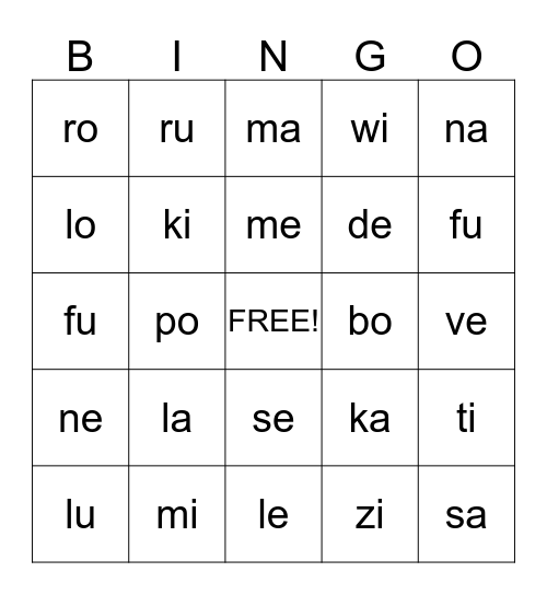 Les sons Bingo Card