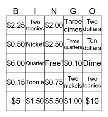 Money Bingo Card