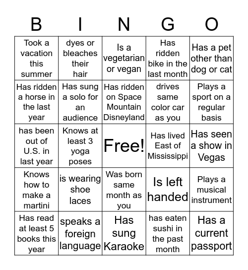 Find a Guest Who... Bingo Card
