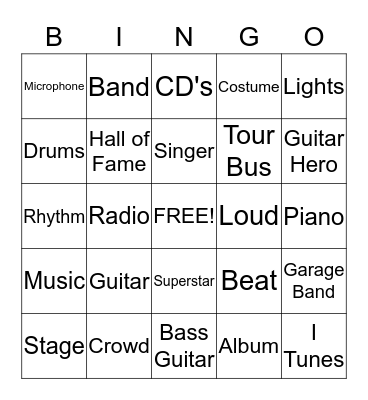 Rock & Roll  Bingo Card