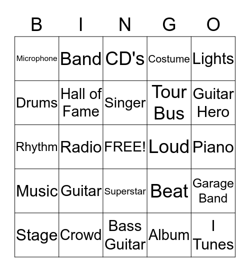 Rock & Roll  Bingo Card