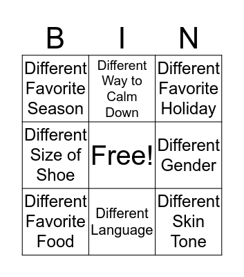 Differences are Cool  Bingo Card