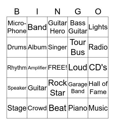 Rock & Roll  Bingo Card