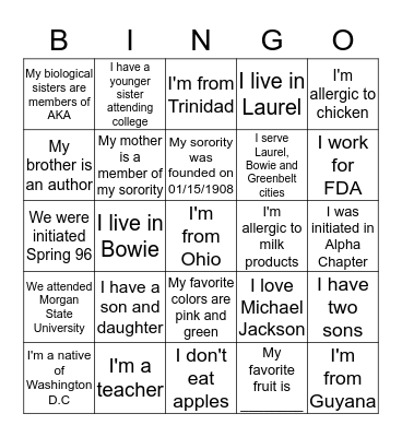 Card 1: Who Am I? Bingo Card