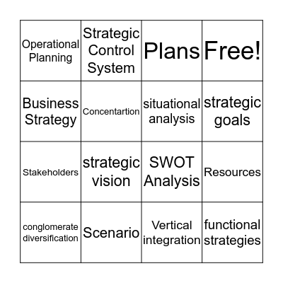 Chapter 4 Vocabulary Bingo Card