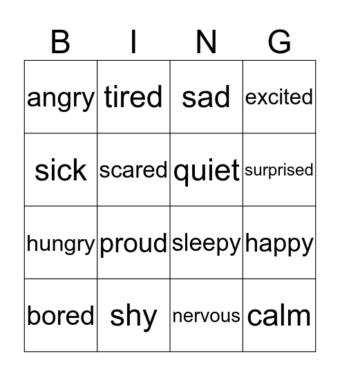 How are you feeling ? Bingo Card