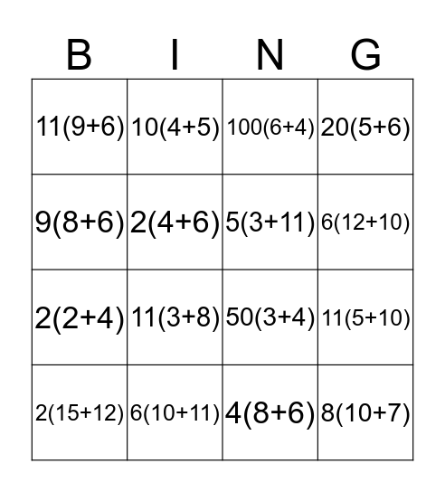 Distributive Property Bingo! Bingo Card