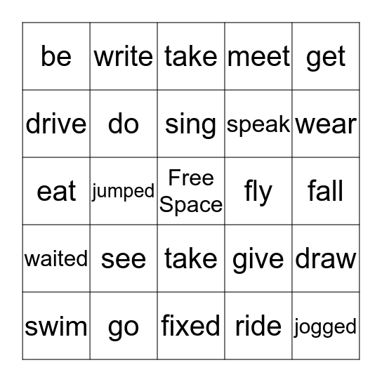 Past Tense Verbs Bingo Card