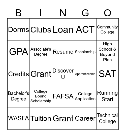 Mill Creek College Bingo Trivia Bingo Card