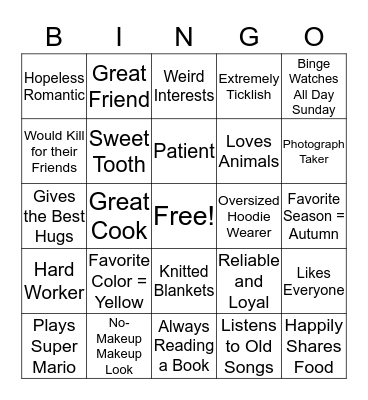 Hufflepuff Bingo Card
