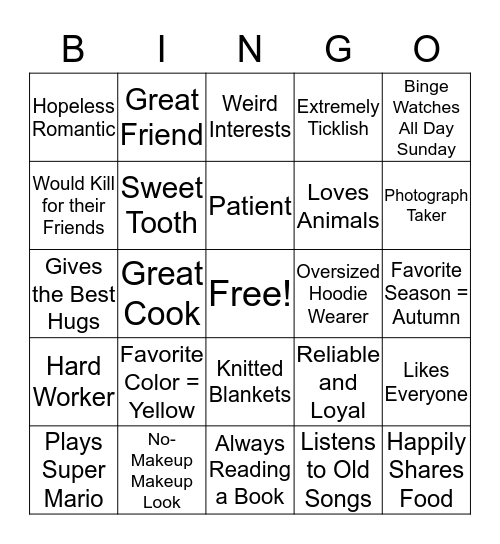 Hufflepuff Bingo Card