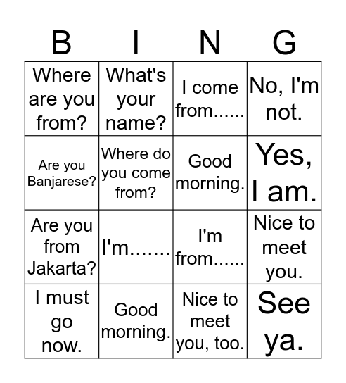 Introduction Bingo Card