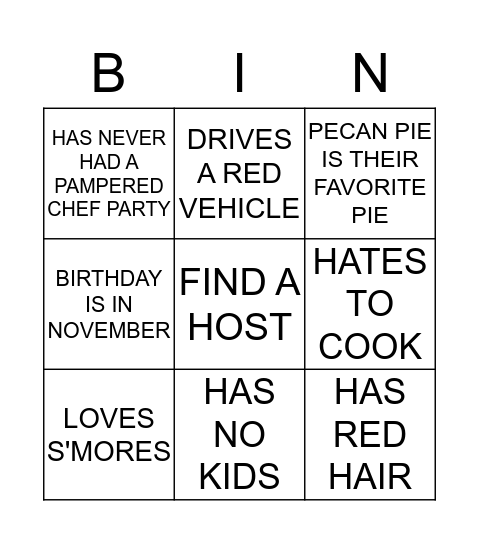 FIND A HOST CHALLENGE Bingo Card