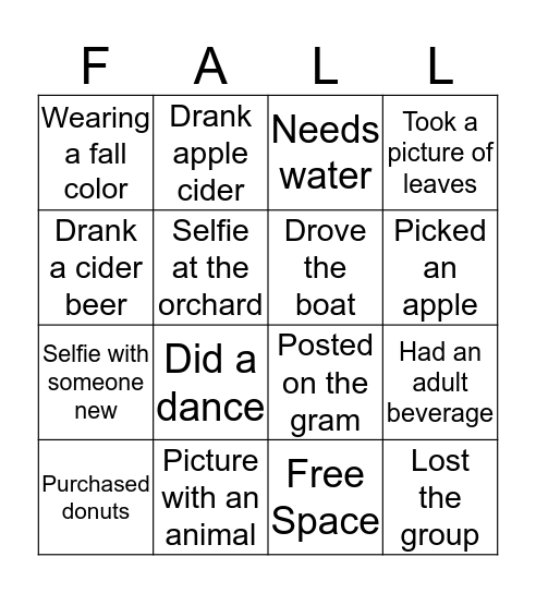 Apple Cider and Donuts Oh My! Bingo Card