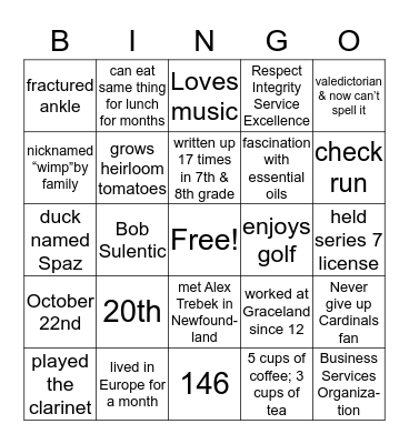 Pleasants Team Bingo Card