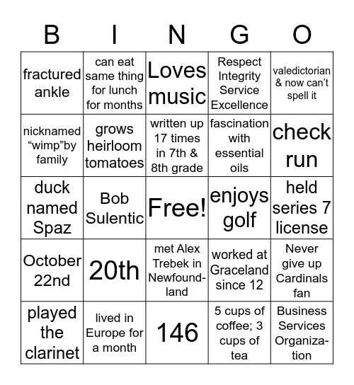 Pleasants Team Bingo Card