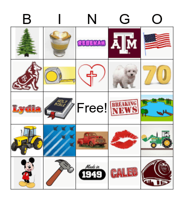 John David's 70th Birthday Celebration Bingo Card