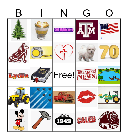 John David's 70th Birthday Celebration Bingo Card