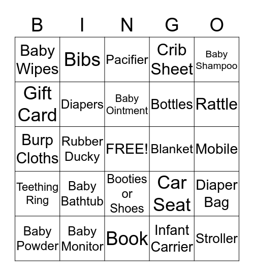 Alison & Dave's Baby Bingo Card