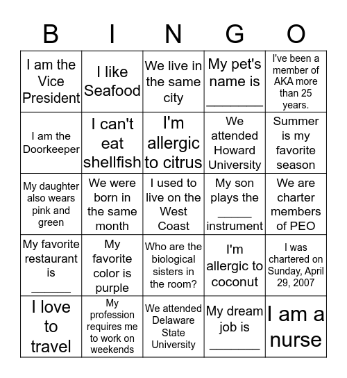 Card 3: Who Am I? Bingo Card