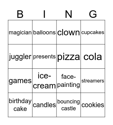 Kid VS Parent Bingo Card