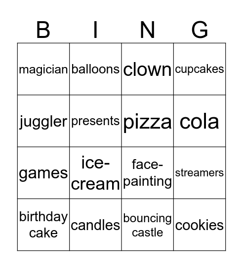 Kid VS Parent Bingo Card
