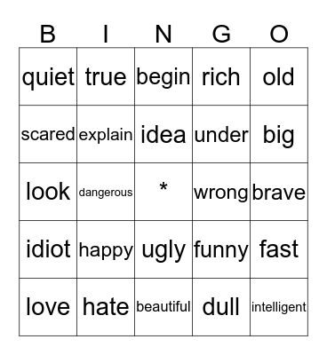 Synonyms Bingo Card