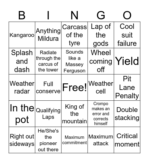 BATHURST Bingo Card