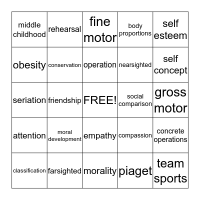 Chapter 7 - Middle Childhood Bingo Card