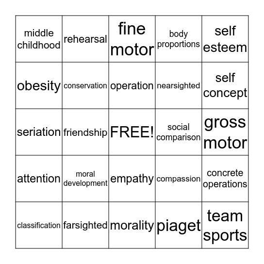 Chapter 7 - Middle Childhood Bingo Card