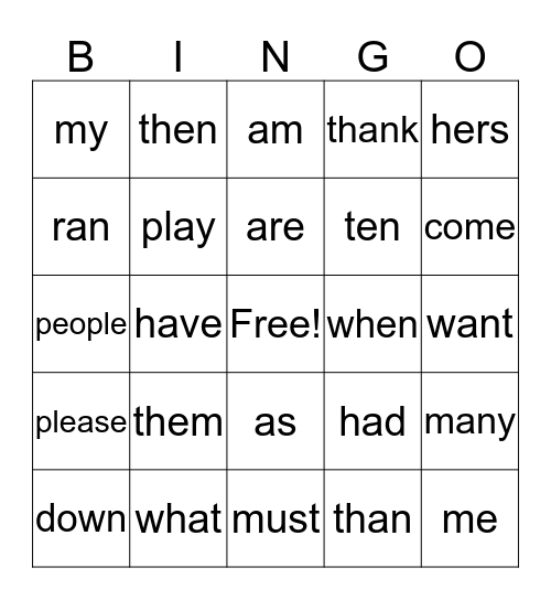 Set 5 Bingo Card