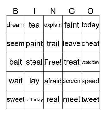Vowel Teams Long a and Long e Bingo Card