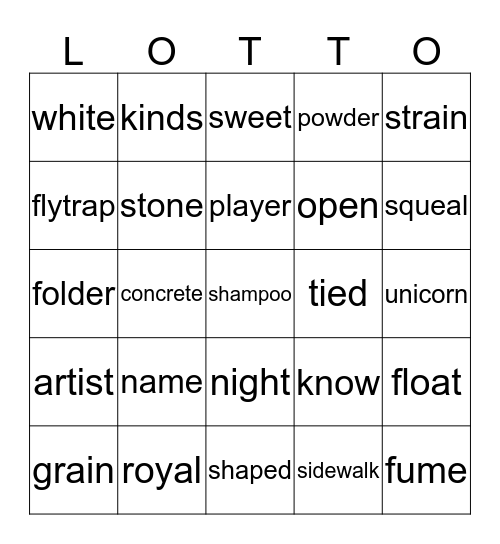 LONG A AND LONG I LOTTO  8  12-25 Bingo Card