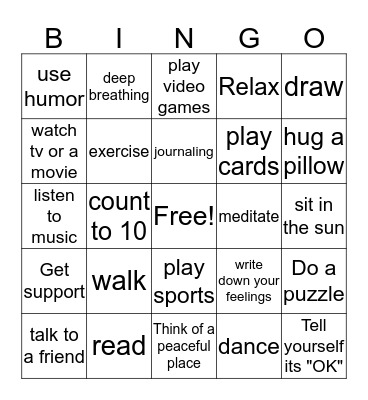 coping skills Bingo Card