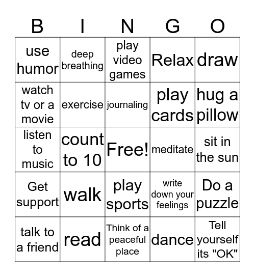 coping skills Bingo Card