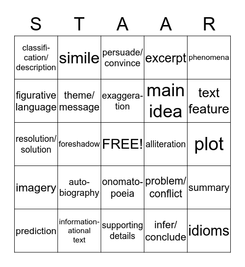 STAAR Bingo Card