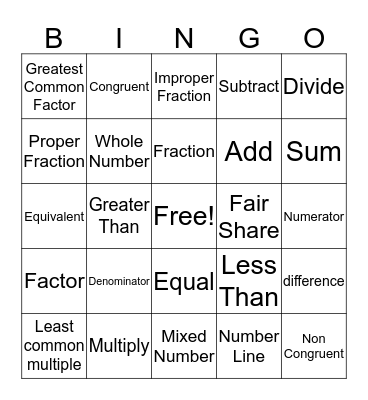 MATH BINGO Card