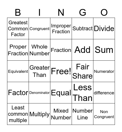 MATH BINGO Card