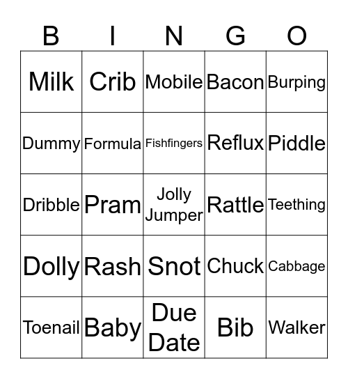 Baby Bingo Card