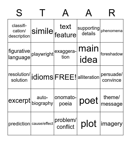 STAAR Bingo Card