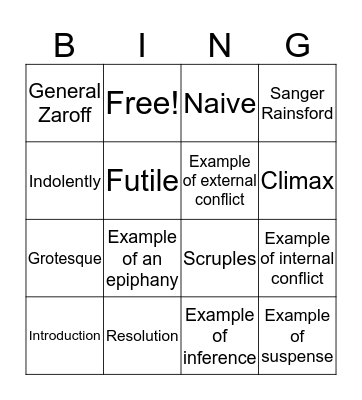 "The Most Dangerous Game" Bingo Card