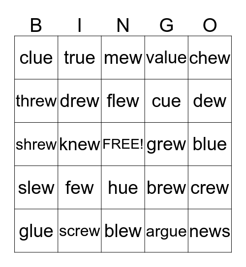 -ew       -ue Bingo Card