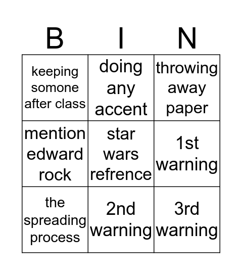 Hickman Bingo Card