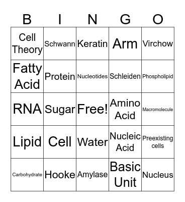 Cell Theory and Macromolecules Bingo Card