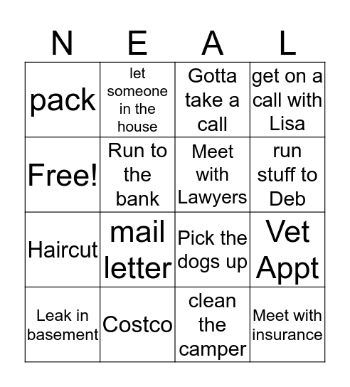 Leave the Building Bingo Card