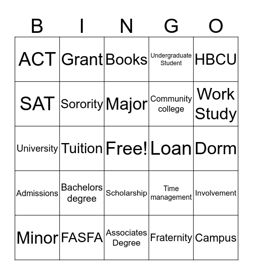 JAG College Rediness Bingo Card